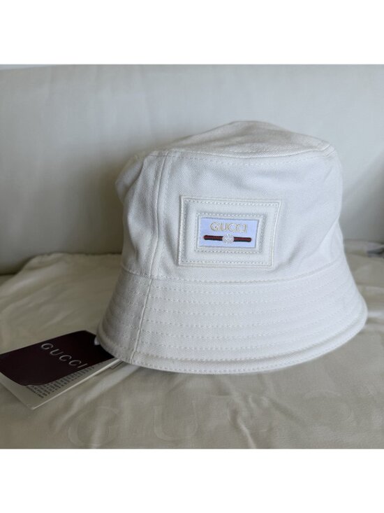 NWT GUCCI CANVAS BUCKET HAT WHITE LOGO Sz S 57 Cm 100% Authentic main image 9